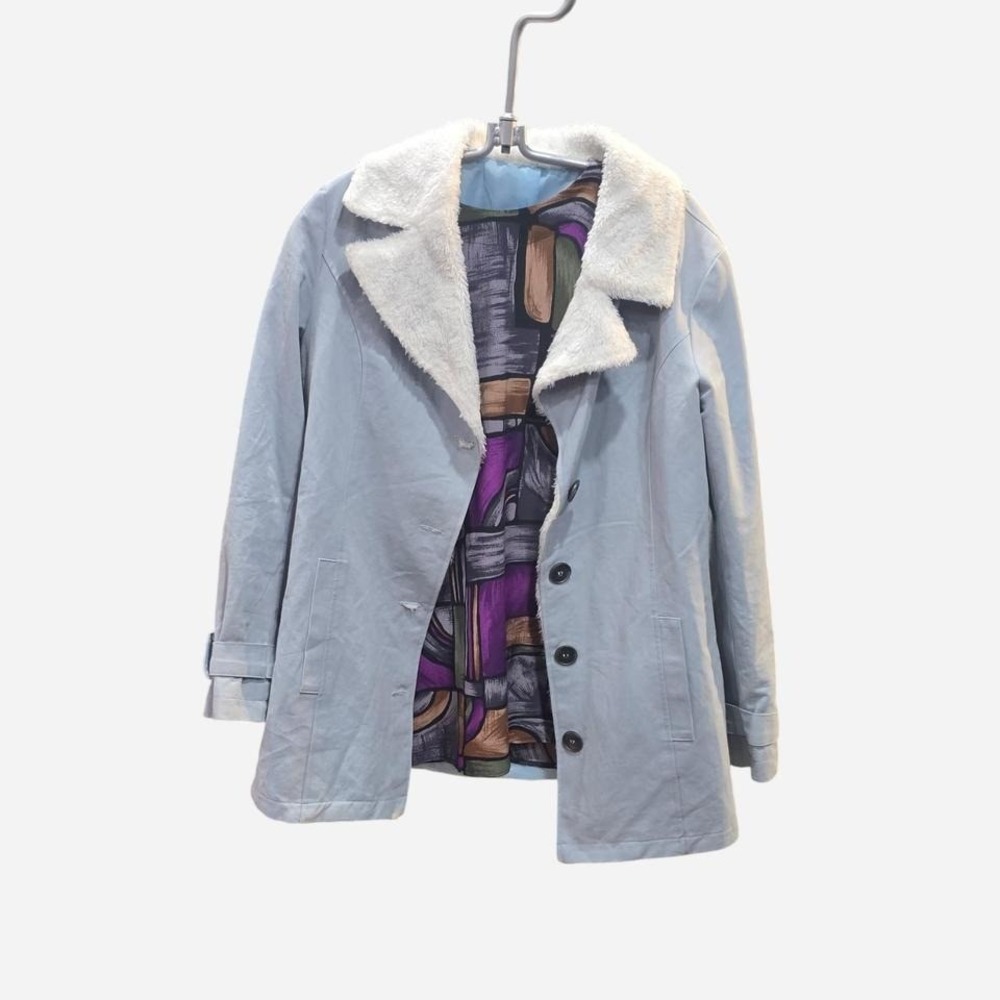 WOMENS LIGHT BLUE FAUX FUR VINTAGE 70'S PENNY LANE‎ INSPIRED JACKET